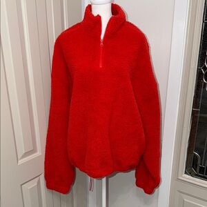 COLLUSION Red Teddy Fleece Half-Zip Pullover Size US 14
